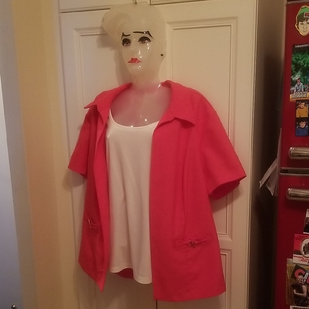 Vibrant Pink Jacket with White Blouse 22W